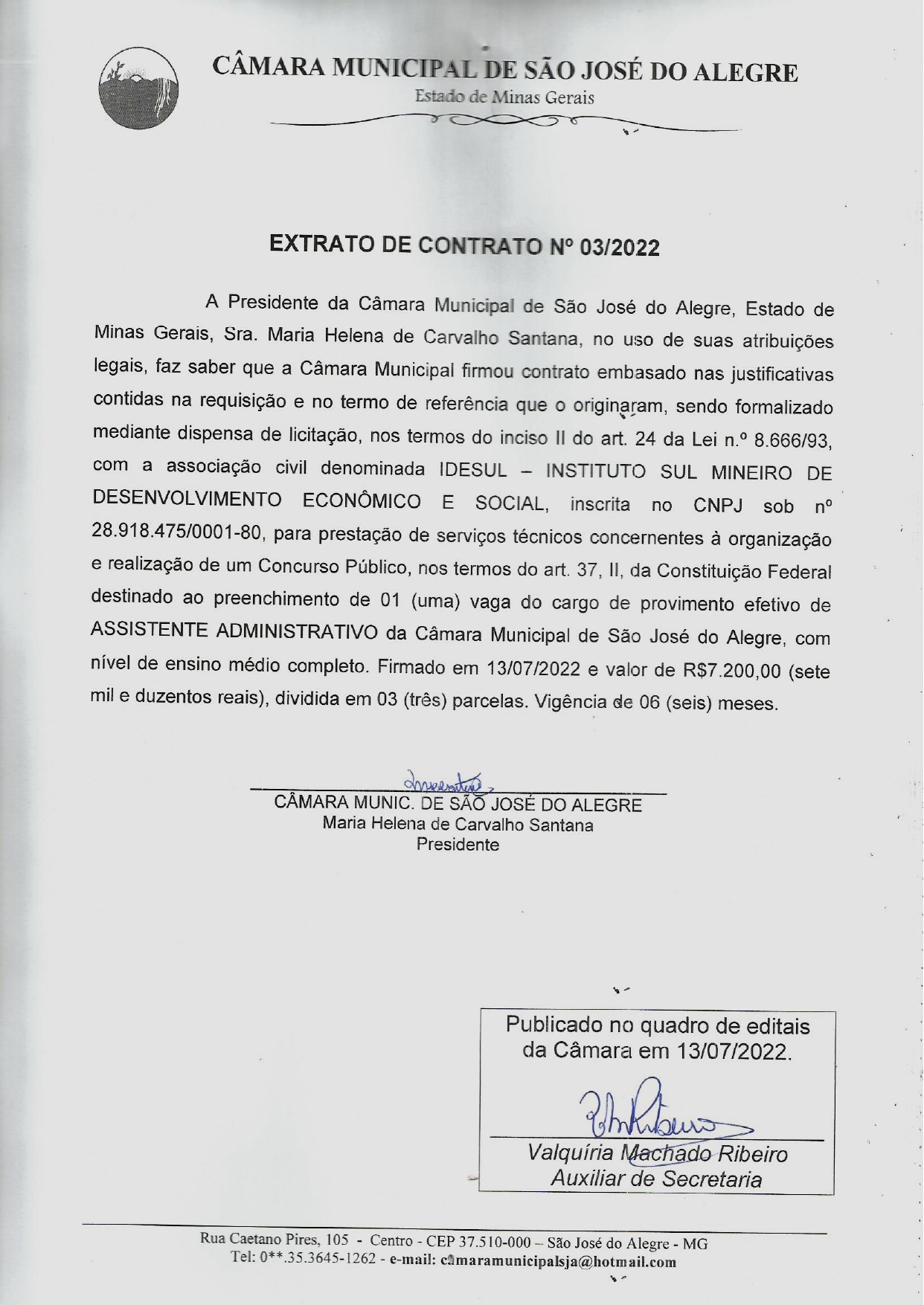 Extrato de Contrato 03/2022